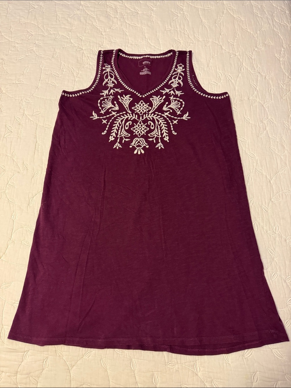 Sonoma Sleeveless V-Neck Nightdress in Burgundy with White Embroidery